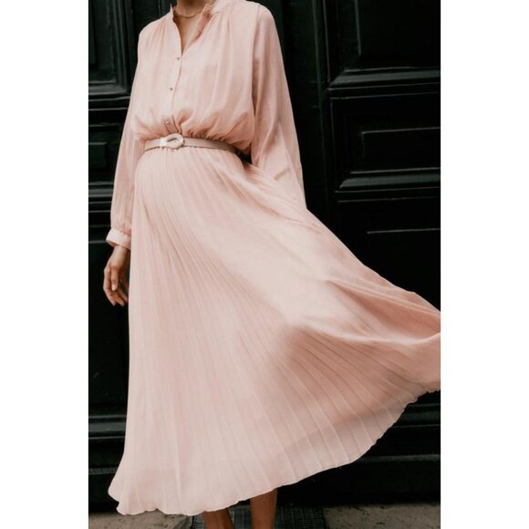 ZARA PLEATED MIDI DRESS WITH BELT - Picture 4 of 11